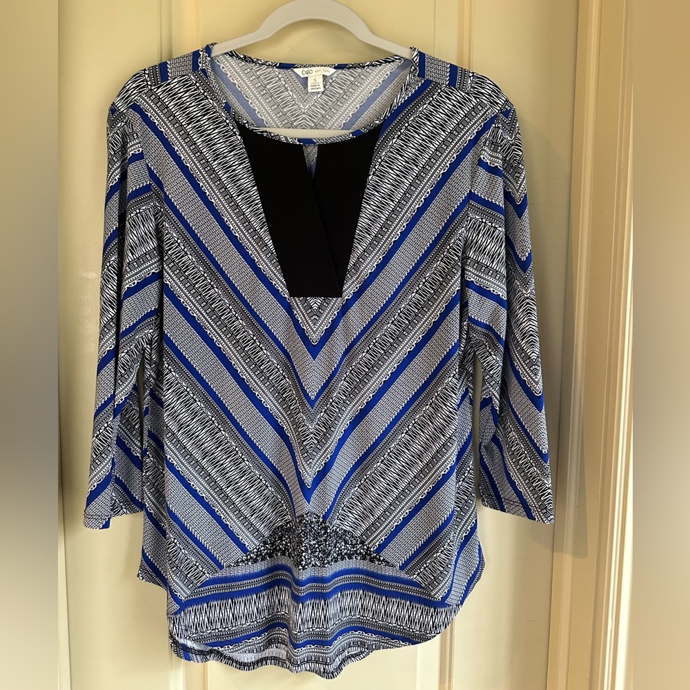 Women’s Cato Est 1946 Shirt; Size Small; Blue/Black/White
